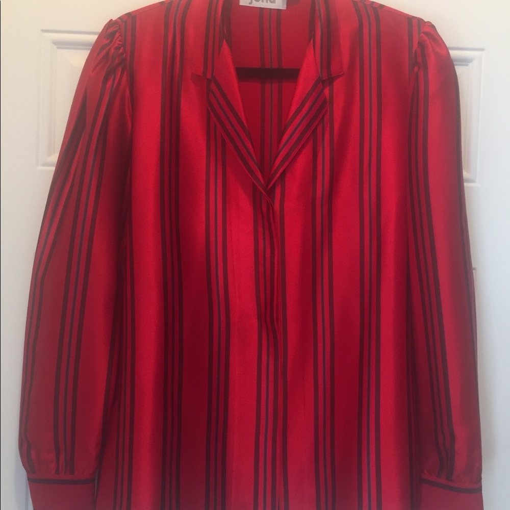 Jona’s Vintage 100 percent Silk Red Striped Blouse